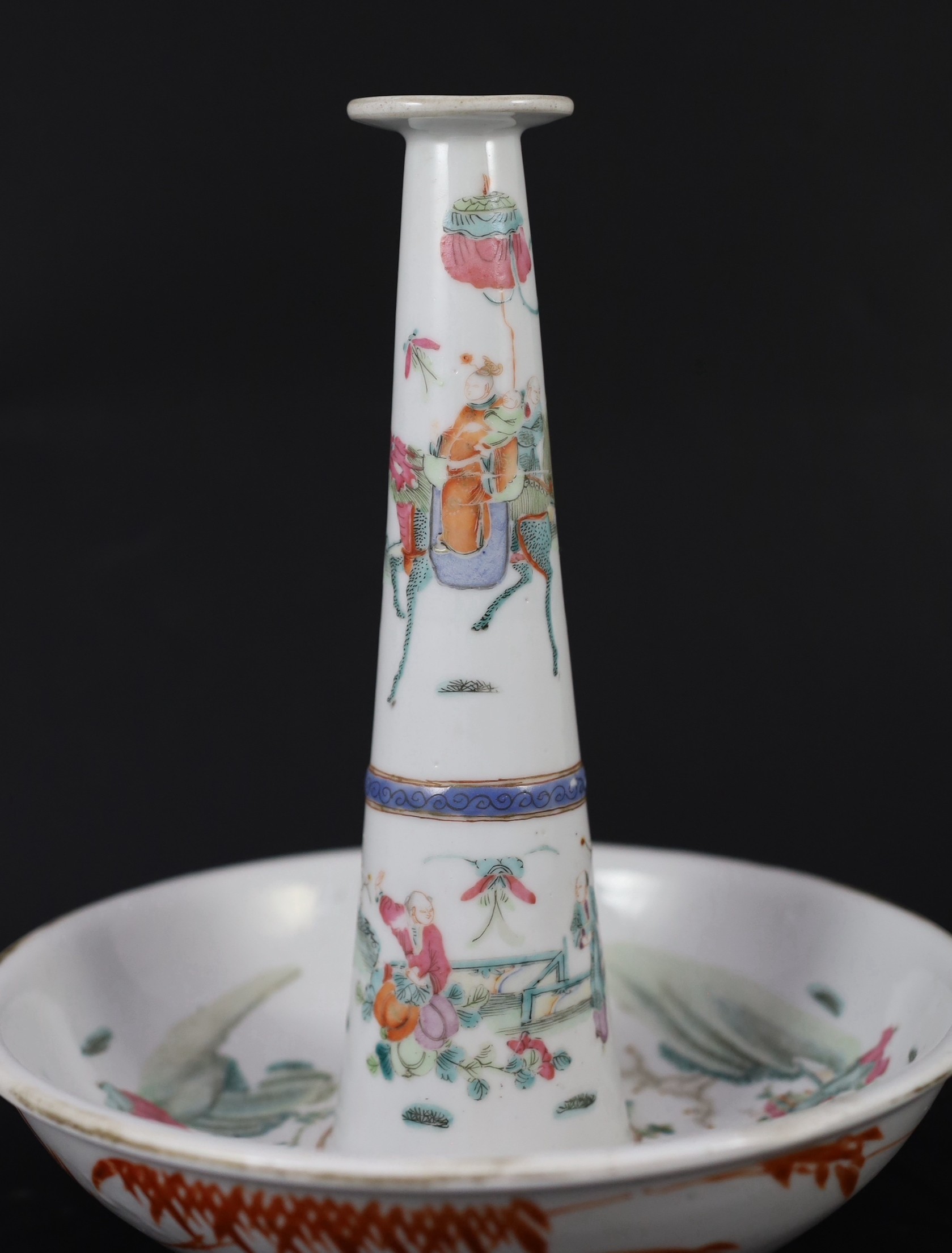 A Chinese famille rose fencai joss-stick holder, 19th century, 24cm high